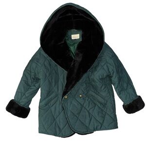 Vintage Chic Hooded Faux Fur Puffer Jacket - Forest Green